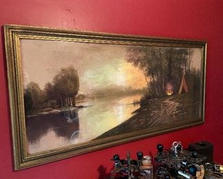 Long/large beautiful painting signed antique 