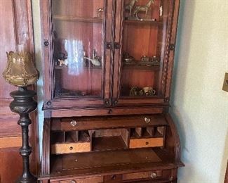 Amazing secretary/roll top desk curio cabinet - lots of storage and antique. 