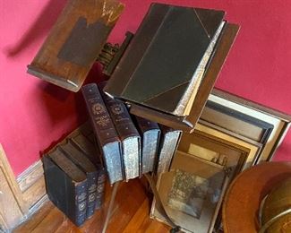 Antique books and book stand 