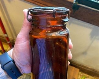 Antique amber tobacco jar 
