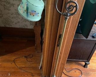 Antique lamp with painted glass  bird shade 
