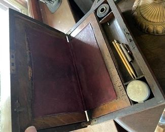 Antique Writing Box with pens and inkwells