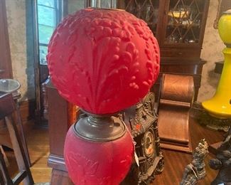 RARE - LARGE FENTON IRIS PUFFY DOUBLE RED GLOBE - GONE WITH THE WIND LANTERN - RESEARCH THIS ONE.
