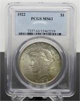 Yr: 1922 - P
Denomination Peace Dollar
Located in: Chattanooga, TN
P Mint
PCGS MS63