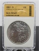 Yr: 1883 - O
Denomination Morgan Silver Dollar
Located in: Chattanooga, TN
O Mint
SGS MS65