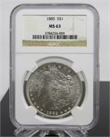 Yr: 1885 - P
Denomination Morgan Silver Dollar
Located in: Chattanooga, TN
P Mint
NGC MS63
