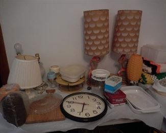 Retro lamps, wall clock, miscellaneous