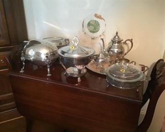 Assorted silver plate serving pieces