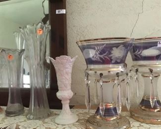 Unusual mantle lusters and various flower vases