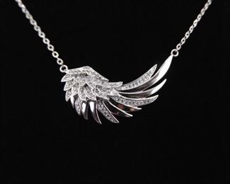 .925 Sterling Silver Crystal Wing Pendant Necklace

