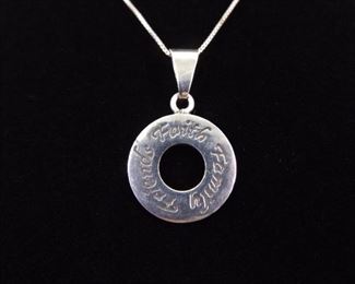 .925 Sterling Silver "FAMILY FRIENDS FAITH" Pendant Necklace
