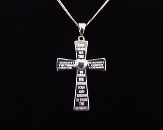 .925 Sterling Silver Serenity Cross Pendant Necklace
