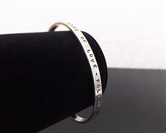 .925 Sterling Silver Love and Follow your Heart Inspirational Open Cuff Bracelet
