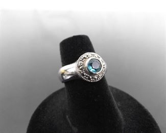 .925 Sterling Silver Art Nouveau Faceted Topaz Crystal Ring Size 5.75
