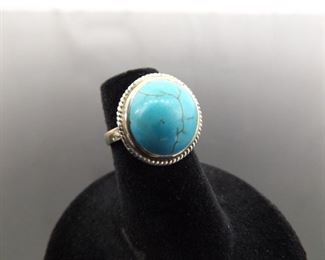 .925 Sterling Silver Howlite Cabochon Ring Size 4.25
