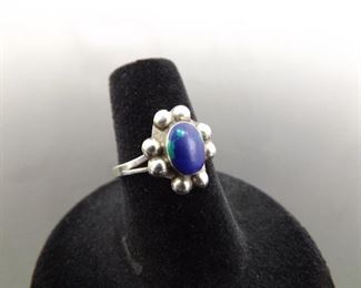 .925 Sterling Silver Blue Azurite Cabochon Ring Size 6.5
