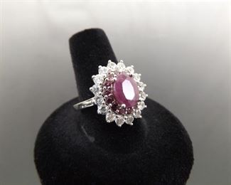 .925 Sterling Silver Genuine Oval Cut Ruby Ring Size 9
