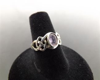 .925 Sterling Silver Oval Cut Amethyst Celtic Ring Size 7
