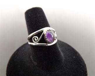 .925 Sterling Silver Amethyst Cabochon Ring Size 7.75
