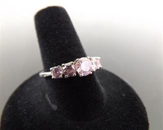 .925 Sterling Silver Pink Sapphire Crystal Ring Size 8.5
