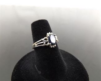 .925 Sterling Silver Deep Blue Sapphire Ring Size 6
