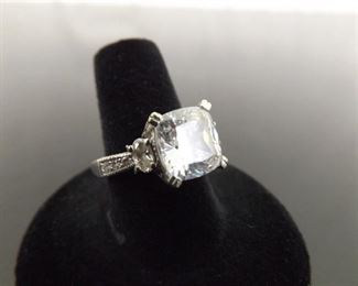 .925 Sterling Silver Square Cut Crystal Zirconia Ring Size 7.75
