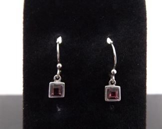 .925 Sterling Silver Amethyst Crystal Dangle Hook Earrings
