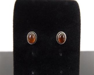 .925 Sterling Silver Amber Cabochon Post Earrings
