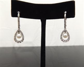 .925 Sterling Silver Genuine Pearl Hook Clasp Earrings
