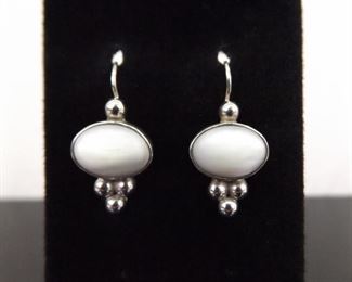 .925 Sterling Silver Mother of Pearl Cabochon Hook Earrings
