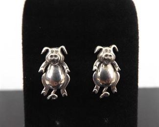 .925 Sterling Silver Articulated Piggy Post Earrings
