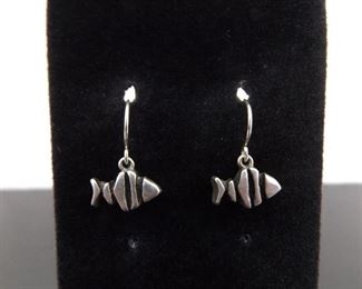 .925 Sterling Silver Christian Ichthys Dangle Post Earrings
