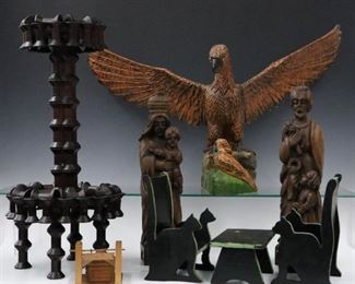 Carved Eagle, Spool stand, Doll table & benches, folk wood Carvings. Picture #A.62
