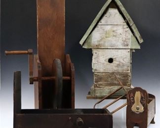 Bird house, tape loom, apple peeler.  Picture #A.48	
