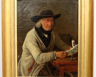 19th century oil on canvas portrait of a gentleman with newspaper, signed. Picture #A.29	
