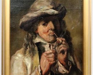 19th century oil on canvas portrait of a gentleman with a pipe.   Picture #A.38
