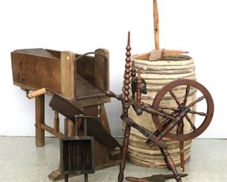 Stalk cutter, herb dryer, barrel, small spinning wheel. Picture #A.34	
