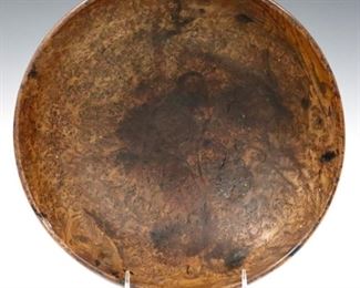 18th century walnut burl bowl with rim, 10 1/2" in diameter. Picture #A.20