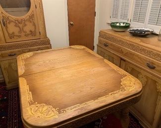 Harvest oak, 7 pc. dining room set, comes with four chairs. C. 1940-50s; $475