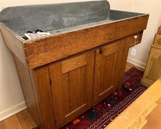 Early oak dry sink with lining. $900