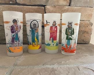 Set of 4 Vintage Knox Oil "Famous Oklahoma Indians" Drink Glasses