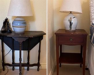 Vintage Bedside Tables & Ceramic Lamps