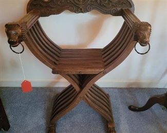 Antique 1800s Italian Savonarola Lionhead Armrest folding chair