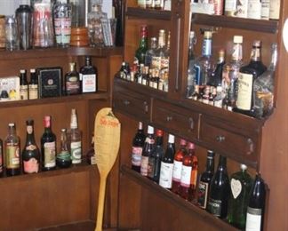 Vintage bar with 3 stools, shelves and separate  bar counter. Large bottle collection for sale too.