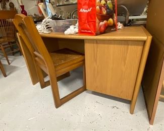 Nice solid vintage desk with matching cane chair