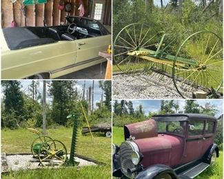 Ford Model A, Ford convertible, John Deere, tools, boats, more 