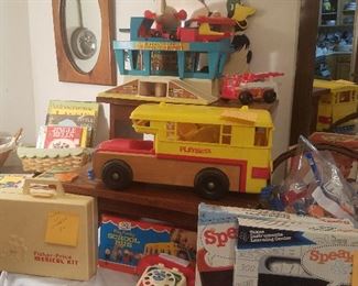 PlaySkool vintage toys. School bus. Phone. Airport. We have all your needs covered.
