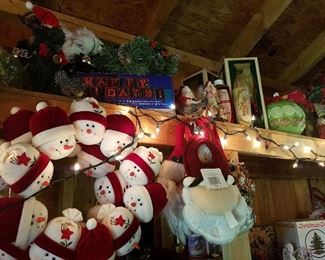 The Merry Christmas Shed is entirely Christmas. Decor, trees, ornaments (including Shiny Brite), lights, wrapping paper, cookie tins! It's Christmas in August in here!!