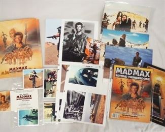 1019 LOT OF MAD MAX; BEYOND THE THUNDERDOME FILM MEMORBILA. LOT INCLUDES A PRESS KIT WHICH CONTAINS 15 STILLS & PRODUCTION INFO, SIGNED PRINT & POSTCARD, THREE COLOR PRINTS FROM THE FILM, A COLLECTORS MAGAZINE ETC.