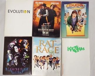 1023 6 MOVIE PRESS KITS, LOT INCLUDES; EVOLUTION, MYSTERY MEN, RAT RACE (INCLUDES A SIGNED PRINT), KAZAAM, DUDE WHERE'S MY CAR, & WILD WILD WEST. KITS CONTAIN STILLS PRODUCTION INFO ETC.